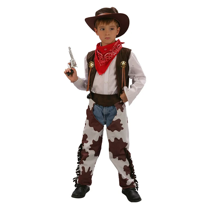 

Halloween Cosplay Children's Costume Cowboy Vest Pants Cap Scarf 4Pcs Set