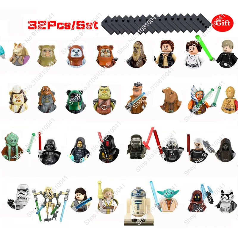 

DISNEY 32Pcs/Set Star Mandalorian Wars Yoda baby Star Darth Wars Vader Maul Sith Malgus Han Ewok Building Block Toy for Kid Gift