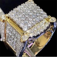 high quality rings for men unique design golden full crystal bussiness style male wedding engagement ring jewelry