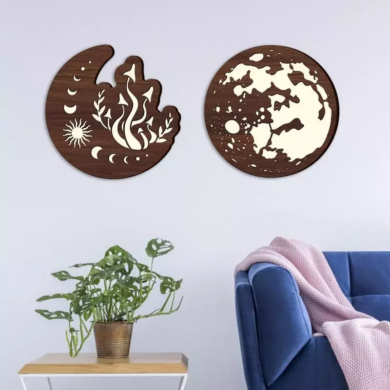 

Wooden Moon Wall Decor Wall Decorative Moon Sign Decorative Modern Wall Arts LED Moon Wall Decor For Home Farmhouse Bedroom