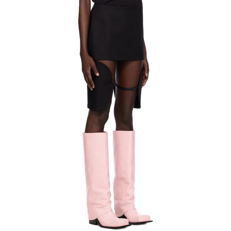 New Square Headed Thick Bottom Thick Heel Winter Trouser Sleeve Leather Boot Cover Knee High Waterproof Platform Women's Boot