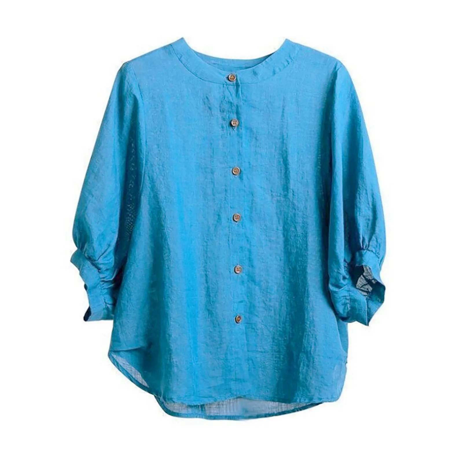 Женский хлопковый пуловер с круглым вырезом рукавами-фонариками