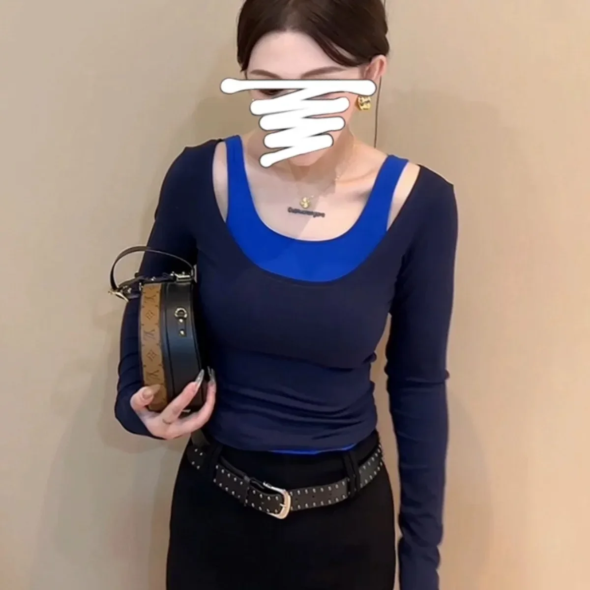 Осенняя футболка с длинными рукавами и цветными блоками 2024 состоящая из двух