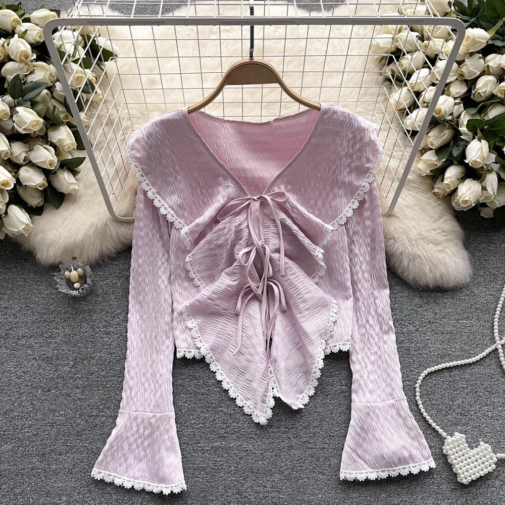 

Рубашка женская Свободная с V-образным вырезом и оборками