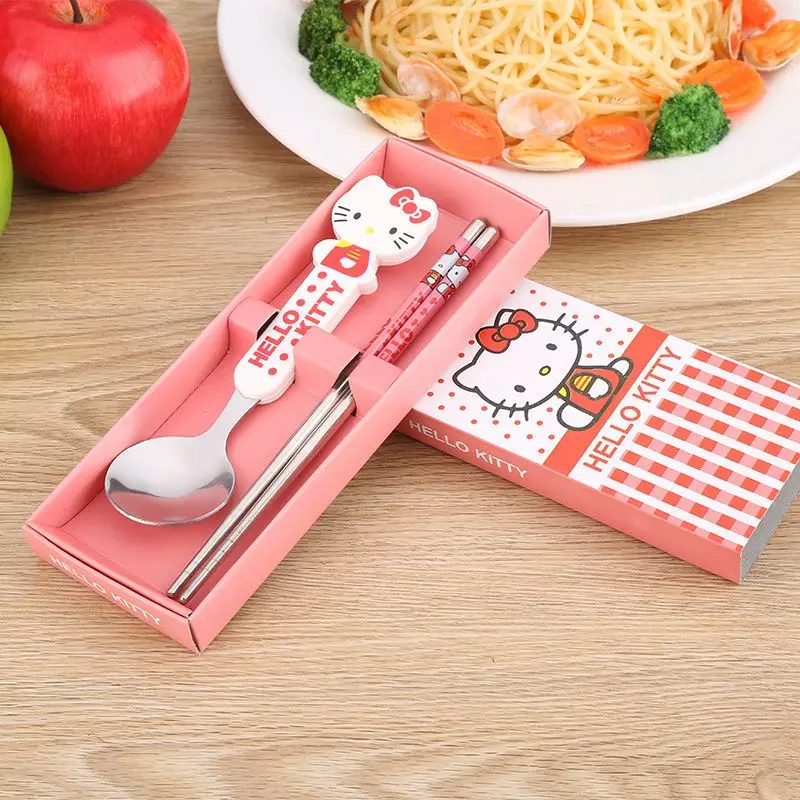 

Cute Sanrio Hellokitty Doraemon Children Tableware Cartoon Spoon Chopsticks and Forks Three Piece Gift Box Student Tableware Set