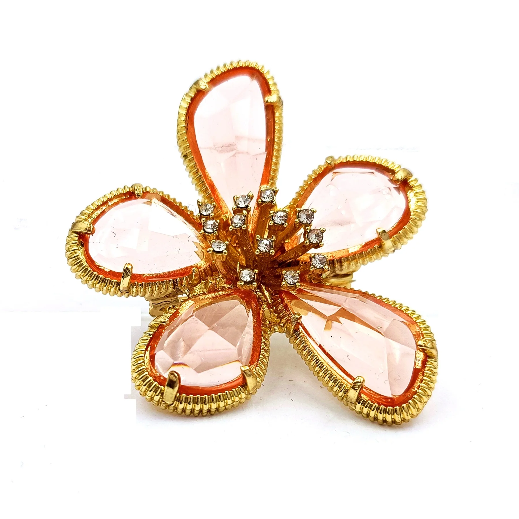 

Stunning Golden Framed Orange Rhinestone Irregular Flower Brooch Pin for Women Fashion Backpacks Hats Caps Scarf Shawl Suit