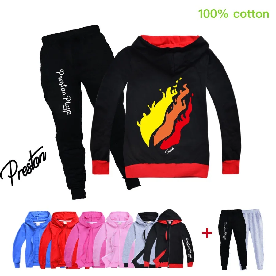 

Children's Casual Clothing 2-16 Years Old Prestonplayz Girls Boys Sweatshirt Sweatpants Casual Suit Cotton Long Sleeve Cardigan
