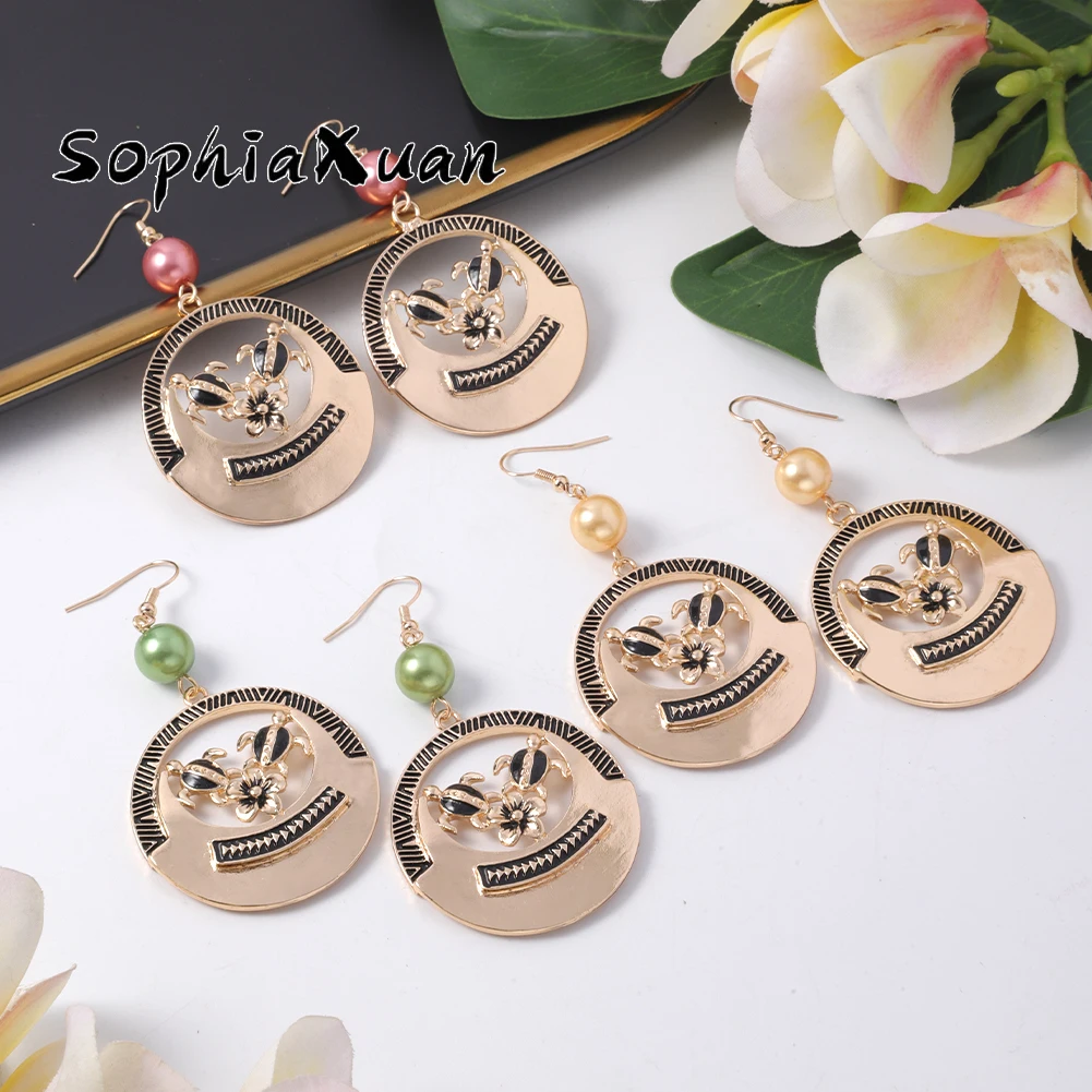 

Sophiaxuan Circular Design Flower Women Jewelry Luxury Bohemia Tortoise Drop Earrings Hawaiian Charm Pearl Dangle Earring New