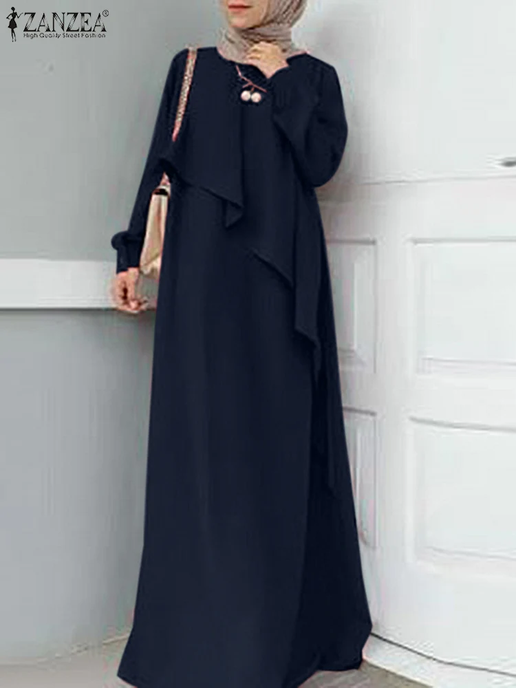 

Solid Robe Femme Long Sleeve Islamic Clothing Abaya Vestidos Elegant Turkish Sundress ZANZEA Women Muslim Abaya Kaftan Dress