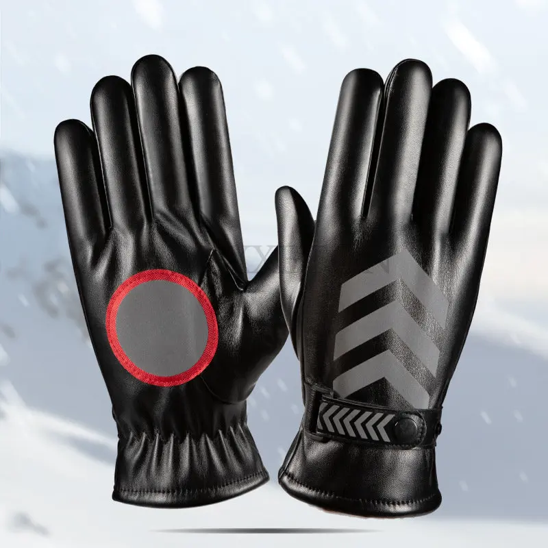 

Winter Pu Leather Reflective Gloves Plus Velvet Warm Guards Thickened Duty Guards Reflective Cold and Windproof Men Gloves