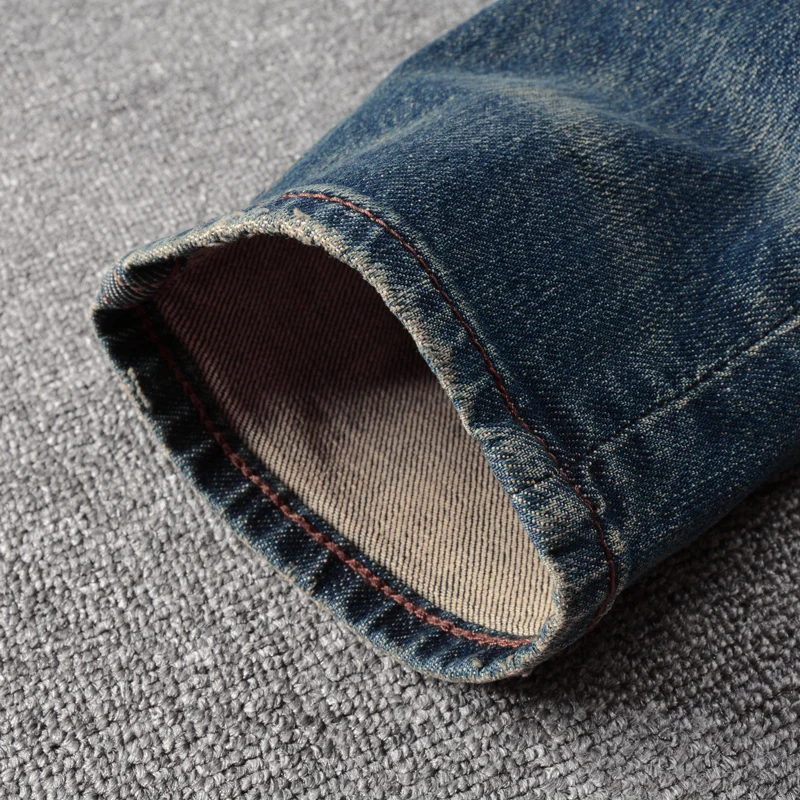 Italian Style Fashion Men Jeans Retro Blue High Quality Elastic Slim Fit Ripped Jeans Men Trousers Vintage Designer Pants Hombre