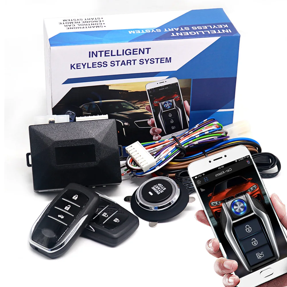 

универсальная Сигнализация на авто через приложение для управления Сигнализация с автопуск Система зажигания вход без ключа комплект дистанционного запуска автомобиля старт стоп кнопку система запуска одной кнопкой