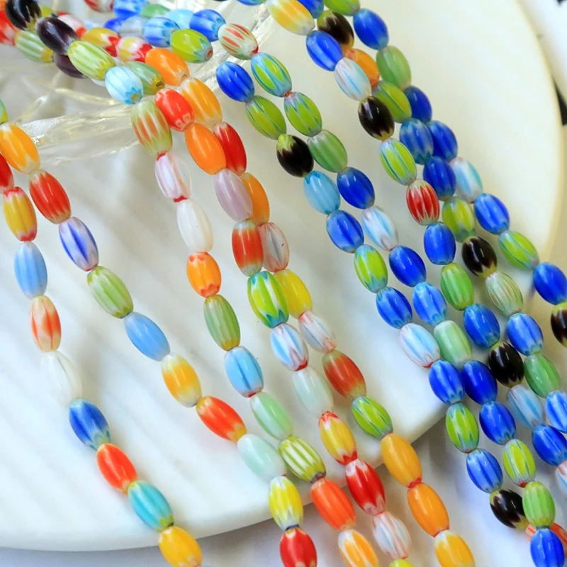 

About 40PCs Oval rice grain color matching rainbow beads glazed beads diy accessories earrings