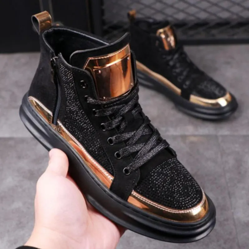

Luxe Designer Diamond Casual Shoes Rock High Quality High Top Board Shoes Elegant Men's Trend Flat Shoes Comfortable Men Slip On