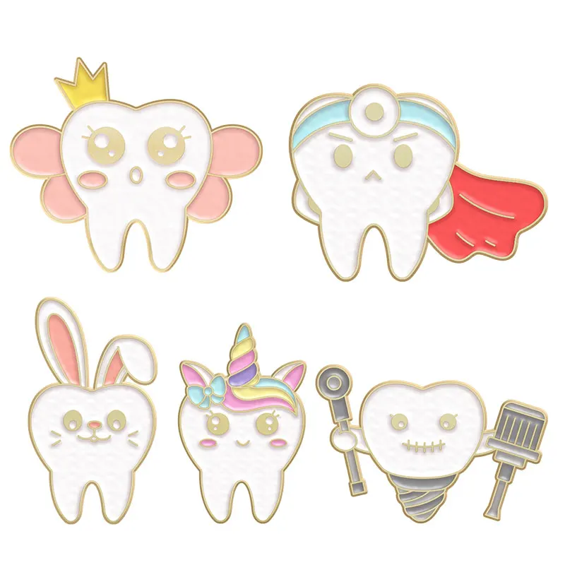 

Tooth Enamel Pin Oral Health Rabbit Brooches Metal Dentist Doctor Lapel Pin Dental Implant Badge Sweather Hat Gift Jewelry