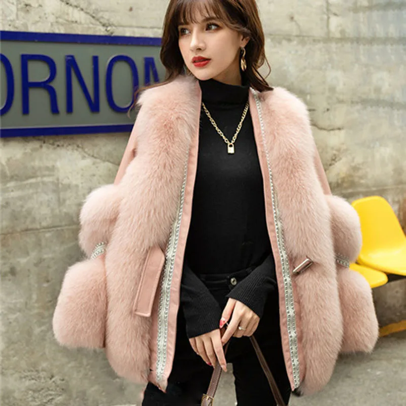Winter Clothes Women Fashion 2022 Faux Fox Fur Coat Warm Europe and America Long Sleeve Open Stitch Luxury Fluffy Y2k Jacket