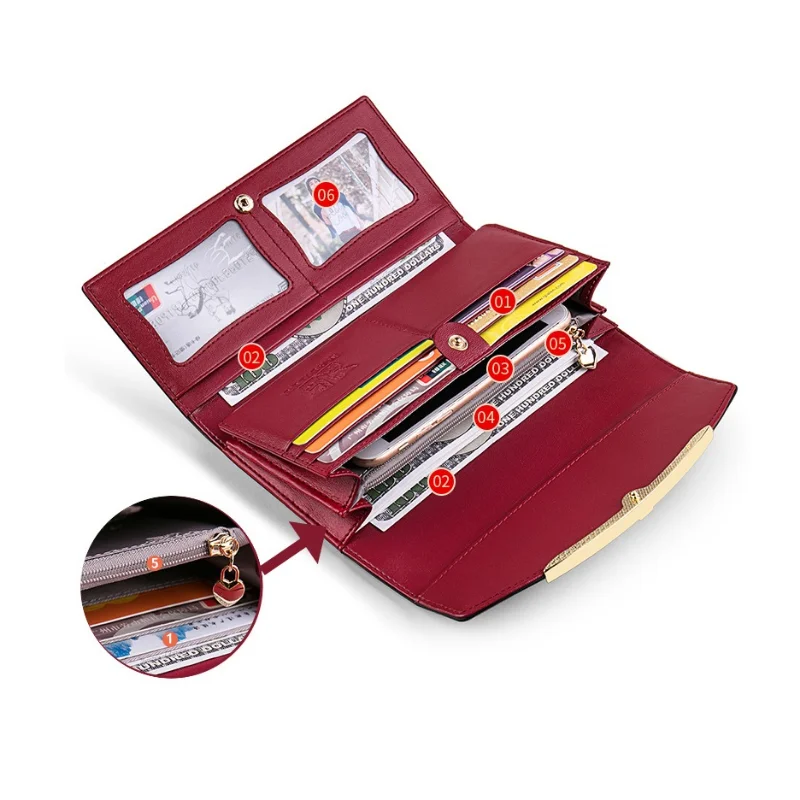 Womens Wallets Carteras Para Mujer Long Purse for Women with Cell Phone Pocket Luxury Designer Leather Wallet RFID Protect