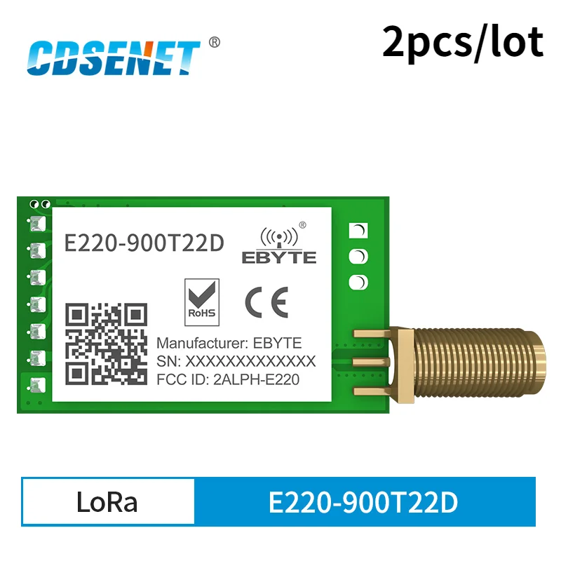 

2pcs a Lot Board Wireless LoRa Module LLCC68 868-915MHz 22dBm Anti-interference LoRa Spread Spectrum SMA-K Antenna E220-900T22D