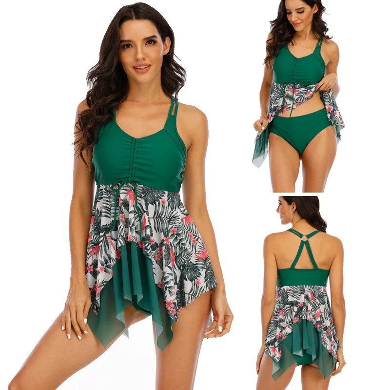 

2022 Plus Size Women One Pieces Swimwear Split Skirt Swimming Wear Sexy Two Kinds Of Worn Bathing Clothes Girl's Bikini Swimsuit