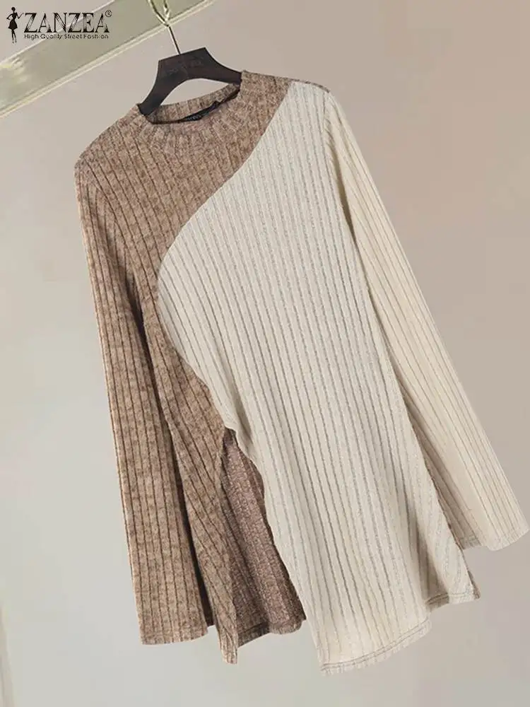 Длинные Блузки ZANZEA с длинным рукавом и Боковым Разрезом осень 2024 облегающие