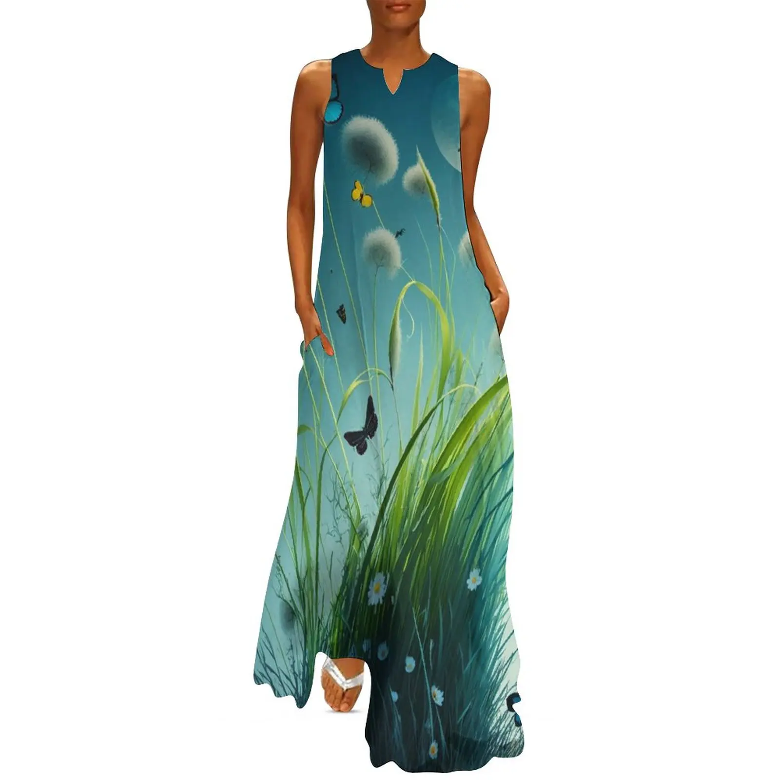 

Summer Women's Sexy Dress Casual Evening Dress Dandelions Butterfly Print Boho Dress for Woman