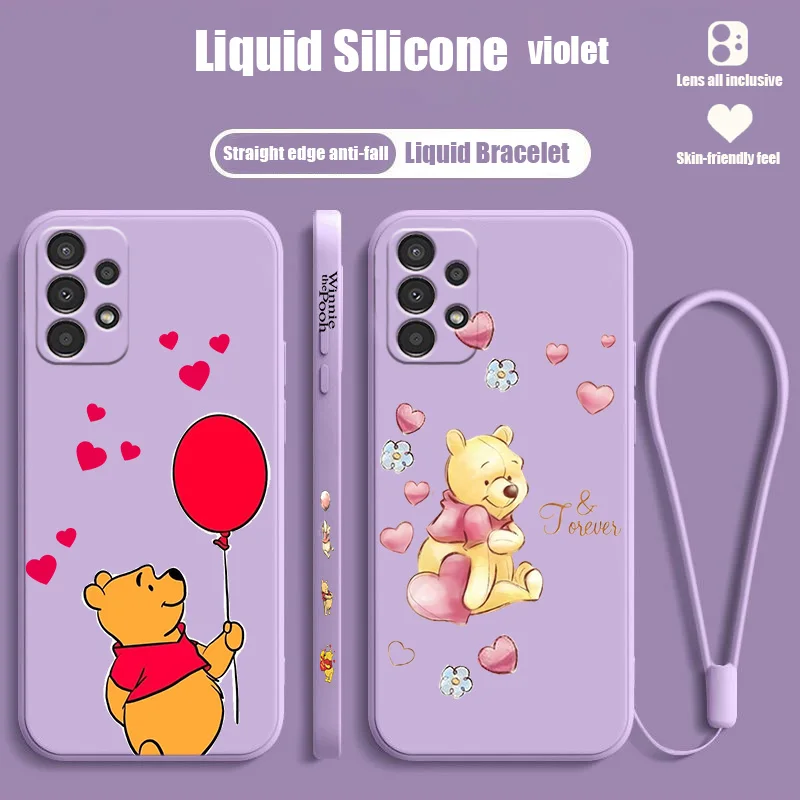

Disney Winnie the Pooh LOVE Liquid Left Rope Case For Samsung A91 A81 A71 A51 A41 A31 A11 A50S A3 A03S A02 A01 Core Cover