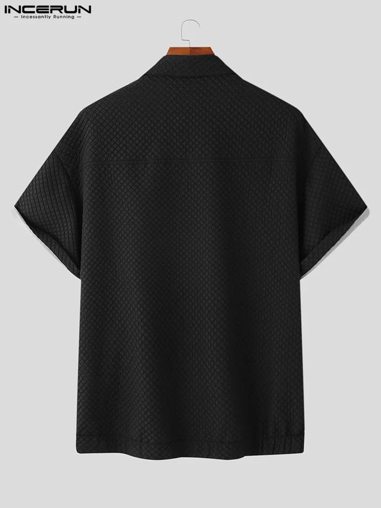 Korean Style New Men's French Seersucker Blouse Casual Streetwear Male Lazy Wind Drape Mid-Sleeve Shirts S-5XL INCERUN Tops 2022