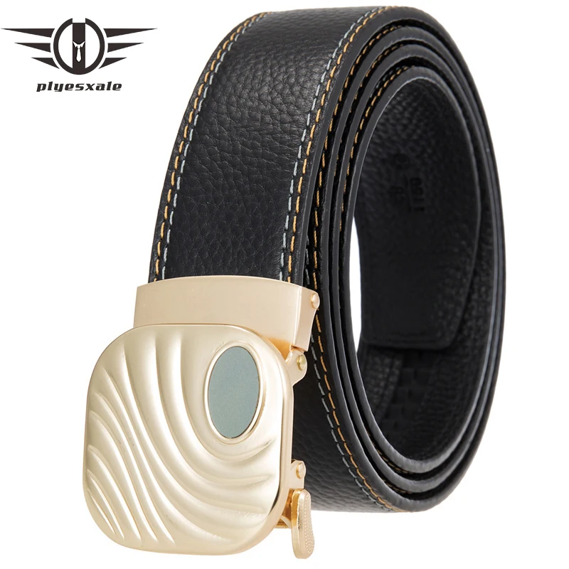 Plyesxale High Quality Mens Belt Genuine Leather Belt for Men Automatic Buckle Fashion Luxury Designer New Rachet Belt G1520
