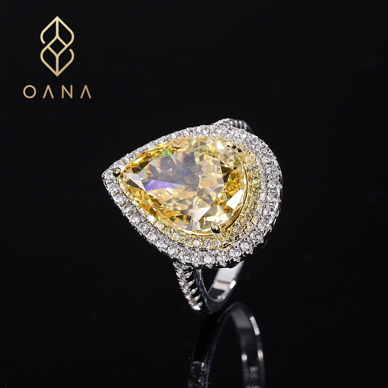 

Женское кольцо OANA S925, серебряное кольцо на все тело с высоким содержанием углерода и желтыми бриллиантами в форме капли, ювелирные изделия с закрытым ртом