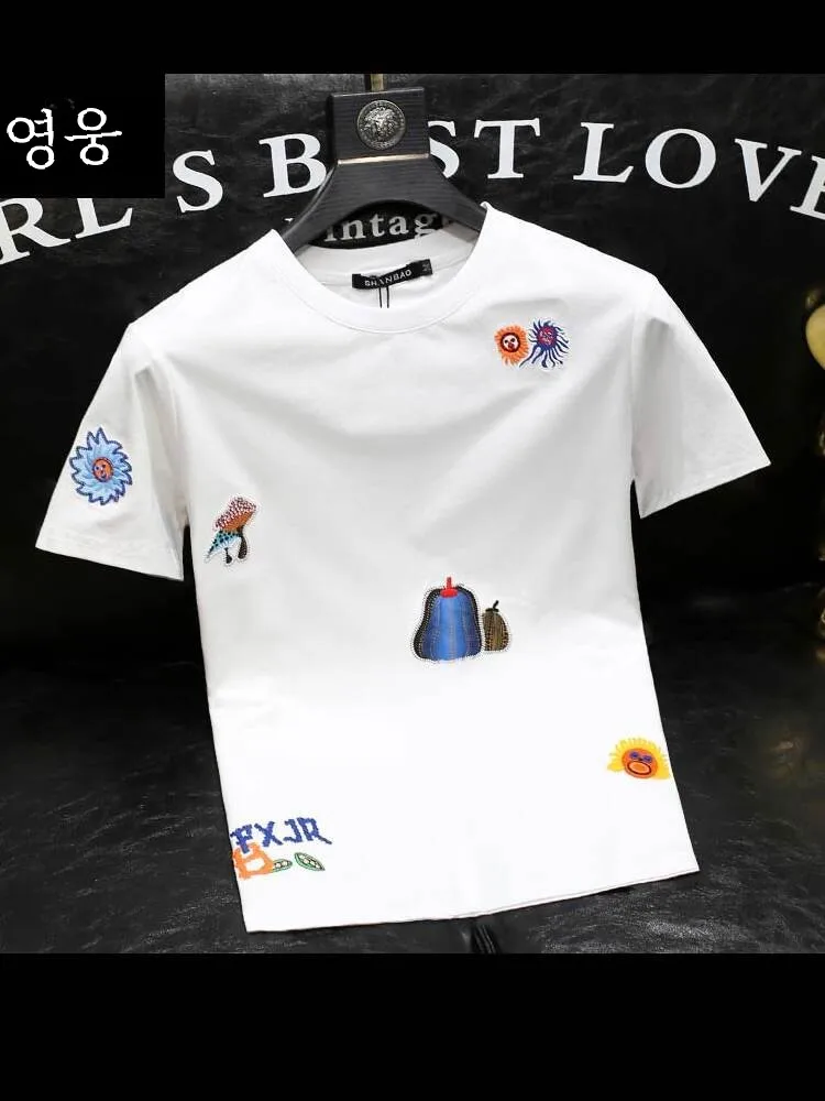 Short sleeve Men's Summer 2024 New Advanced Light Luxury Embroidery Fashion Brand Slim fit Half Sleeve Casual round N...