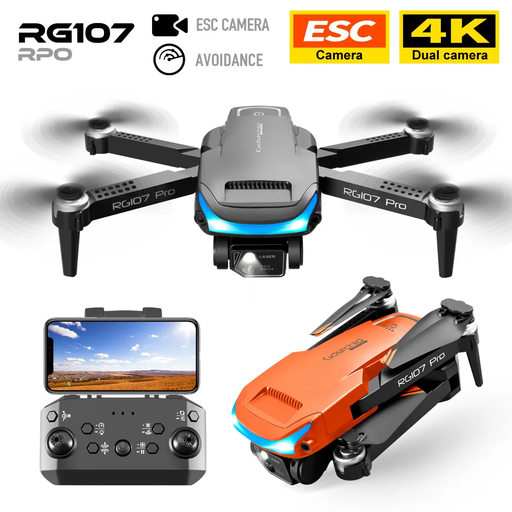 

New RG107 RC Drone ESC Lens FPV 4K Dual Cmamera Obstacle Avoidance UAV HD 4K Dual Camera Optical Flow Positioning Quadcopter Toy