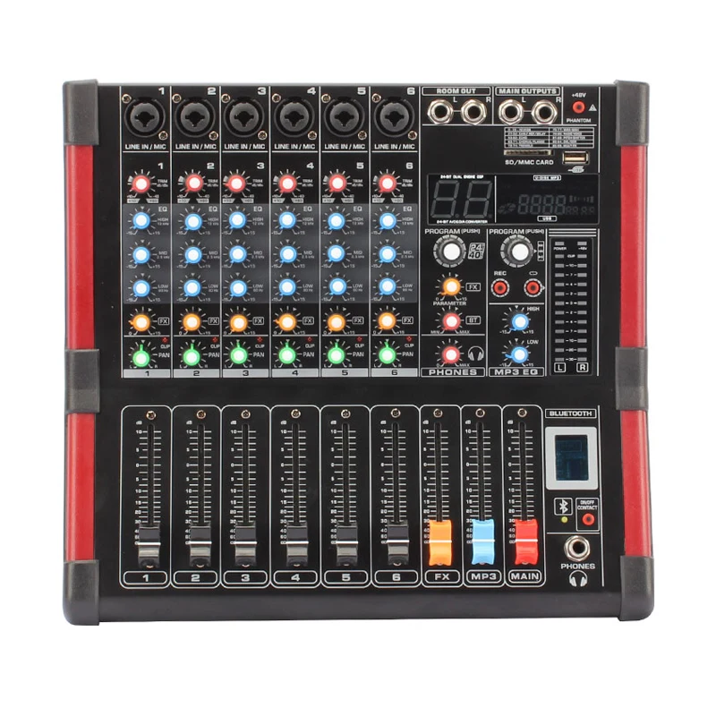 

OEM DJ Mixer 6 Channel USB Mixing Console High Power Audio Stage Equipment 48V Phantom Power DSP Digital Effects