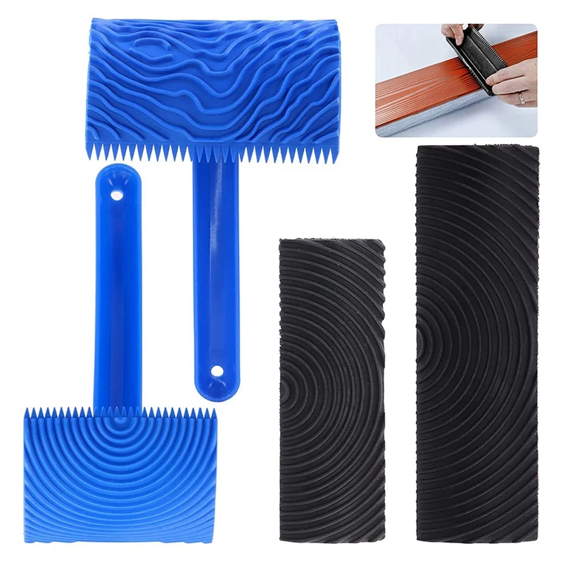 

4Pcs Wood Graining Painting Tool Set, Rubber DIY Wood Grain Painting Pattern Tool For Furniture Wall Room Decoration