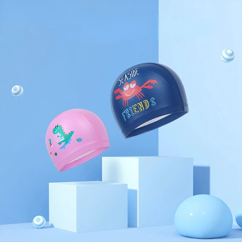 

Cute Cartoon Children's Swimming Cap PU Waterproof Long Hair Swimming Hat Animal Printed Cap Boys Girls Pool Swimming Equipment