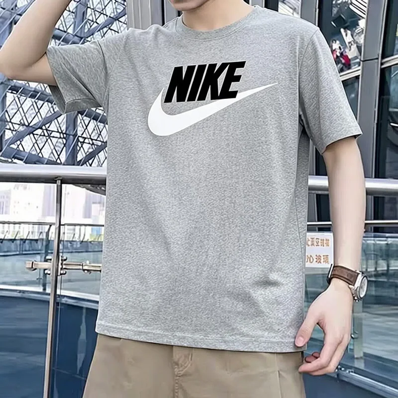 Фото Мужская серая футболка Nike с коротким рукавом и белым логотипом Swoosh AR5005-063 №2