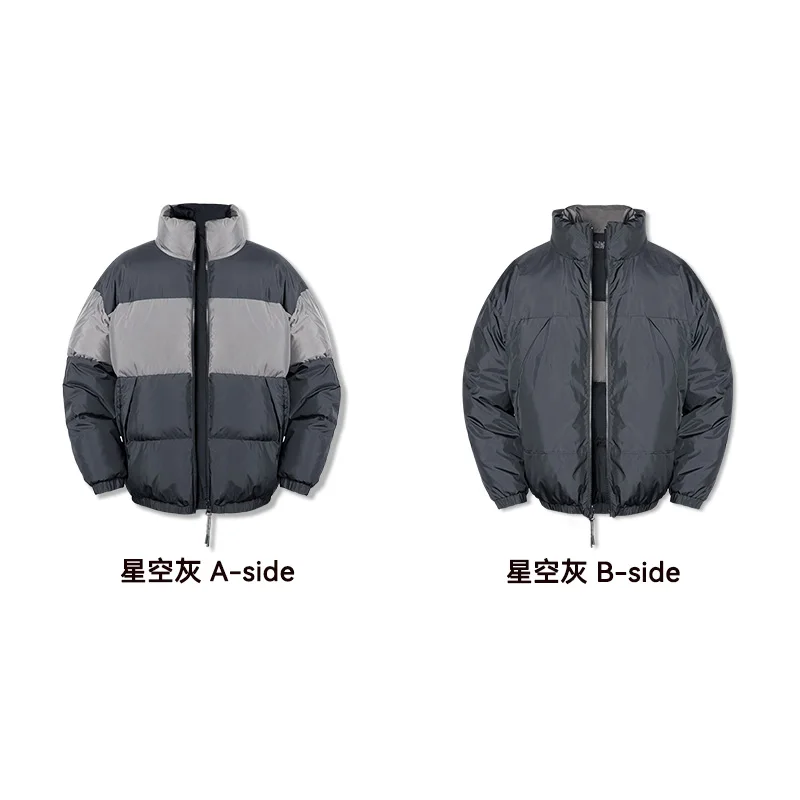 Maden Men White Duck Down Coat Japanese Retro Double-sided Wear Patchwork Downproof Jacket Winter Thick Warm Stand Collar Coat