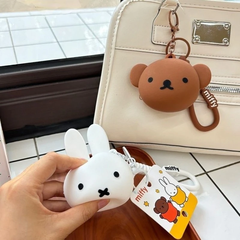 Фото Miffy Kawaii аниме натуральный кролик силиконовый мультфильм милые мини-наушники пара кулон ключ наушники сумка для хранения монет Рождество №5