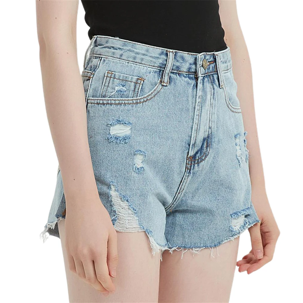 

High Street Ripped Shorts All Match Woman Fashion Jeans Blue Button Fly Shorts 2022 New Woman Clothes Xs-L Jeans Denim Shorts