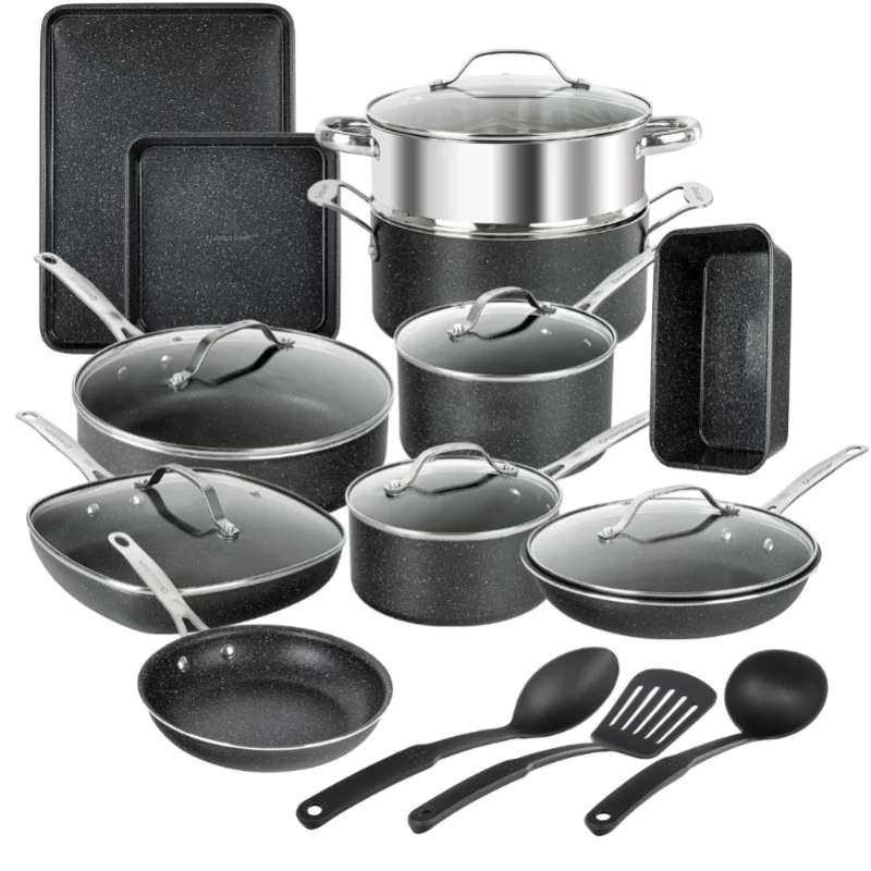 

20 Piece Complete Cookware + Bakeware Set with Ultra Non-stick –Includes Frying Pans,Saucepans,Stock Pots,Steamers,Cookie Sheets