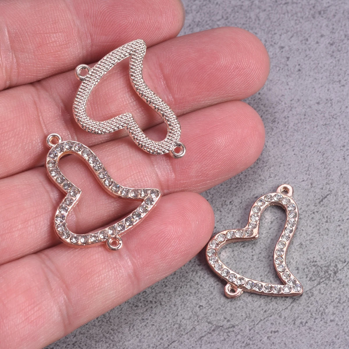 5pcs Heart Shape 38x15mm Rhinestones Paved Gold Color Metal Connectors Charms For Jewelry Making DIY Bracelet Findings