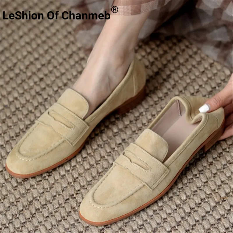 

LeShion of Chanmeb Women Sheep Suede Loafers Black Nude Soft Comfortable Slip-on Penny Loafers Ladies Flat Casual Shoes 2023 New