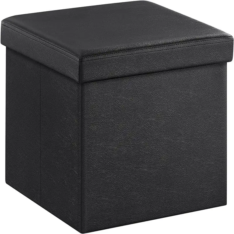 

Folding Storage Ottoman Cube Faux Leather Black