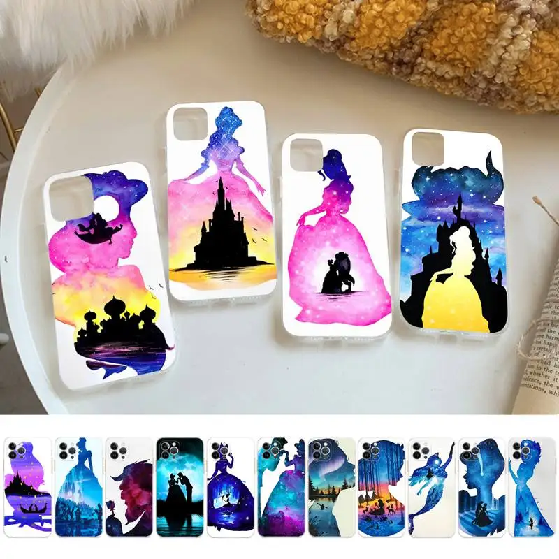 

Disney Silhouette Princess Phone Case For iPhone 14 13 12 Mini 11 Pro XS Max X XR SE 6 7 8 Plus Soft Silicone Cover