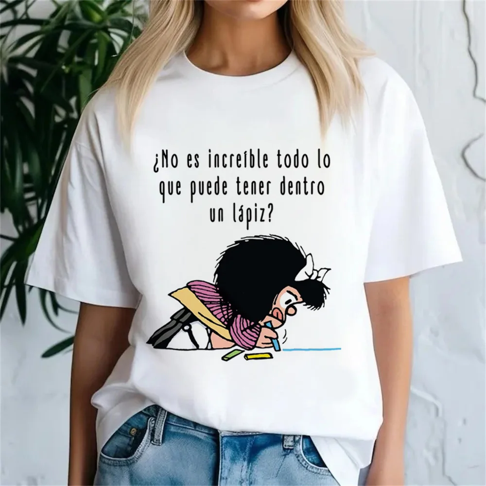 Фото Футболка Mafalda, женская эстетичная дышащая рубашка 2000-х годов с рисунком 80-х годов, дышащая красочная уличная одежда, корейская одежда в стиле панк, хип-хоп №3