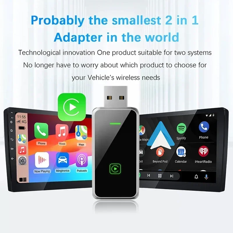 2025 Новый автомобильный Стайлинг 2 в 1 беспроводной Android авто адаптер Carplay Smart Dongle Plug