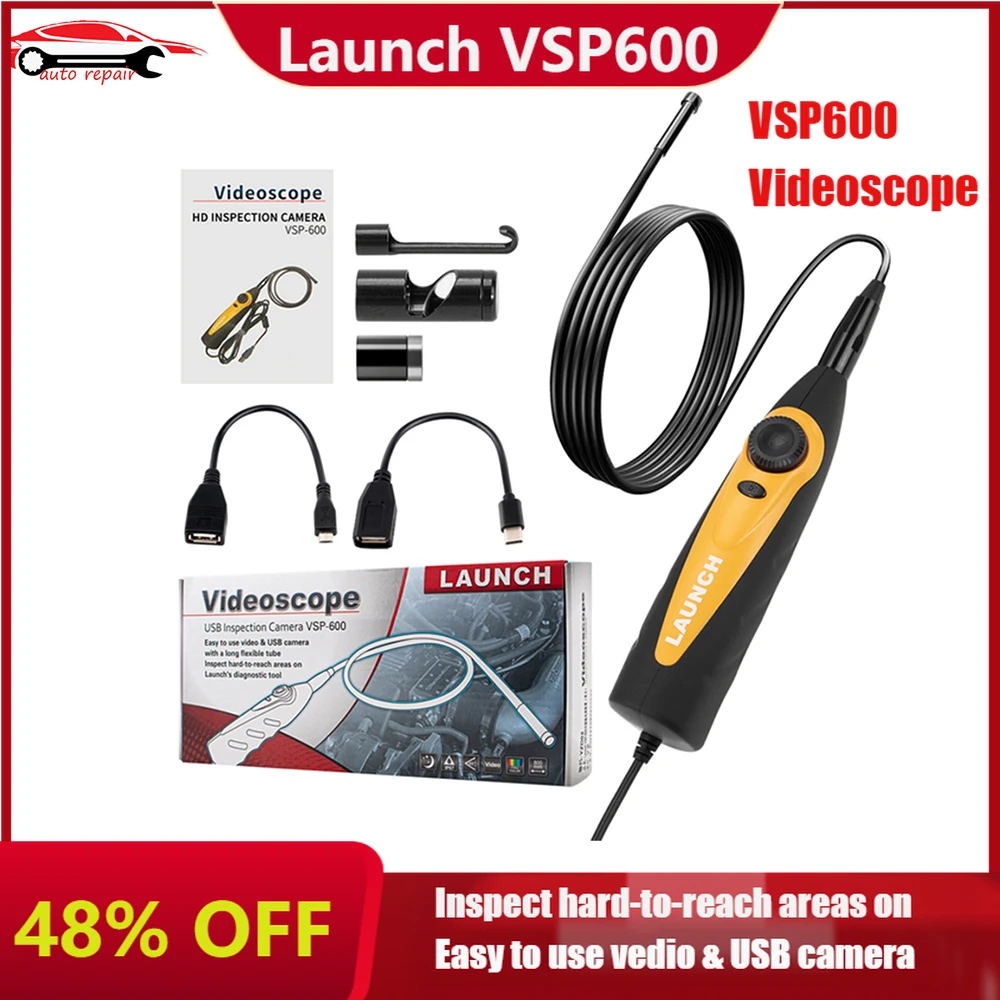 LAUNCH X431 VSP600 Camera Videoscope HD for X431 V/PRO3S+/PAD V Adjustable LED Lights Mirco USB Type-C Borescope Video Inspectio