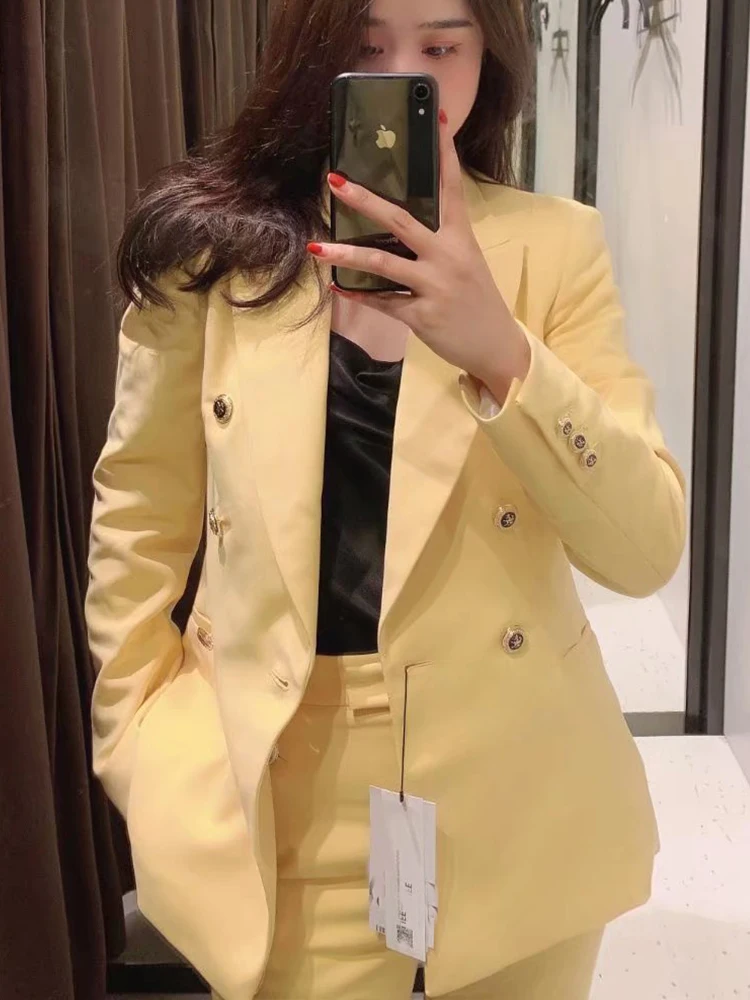 Женский двубортный блейзер с карманами винтажная верхняя одежда четырех цветов