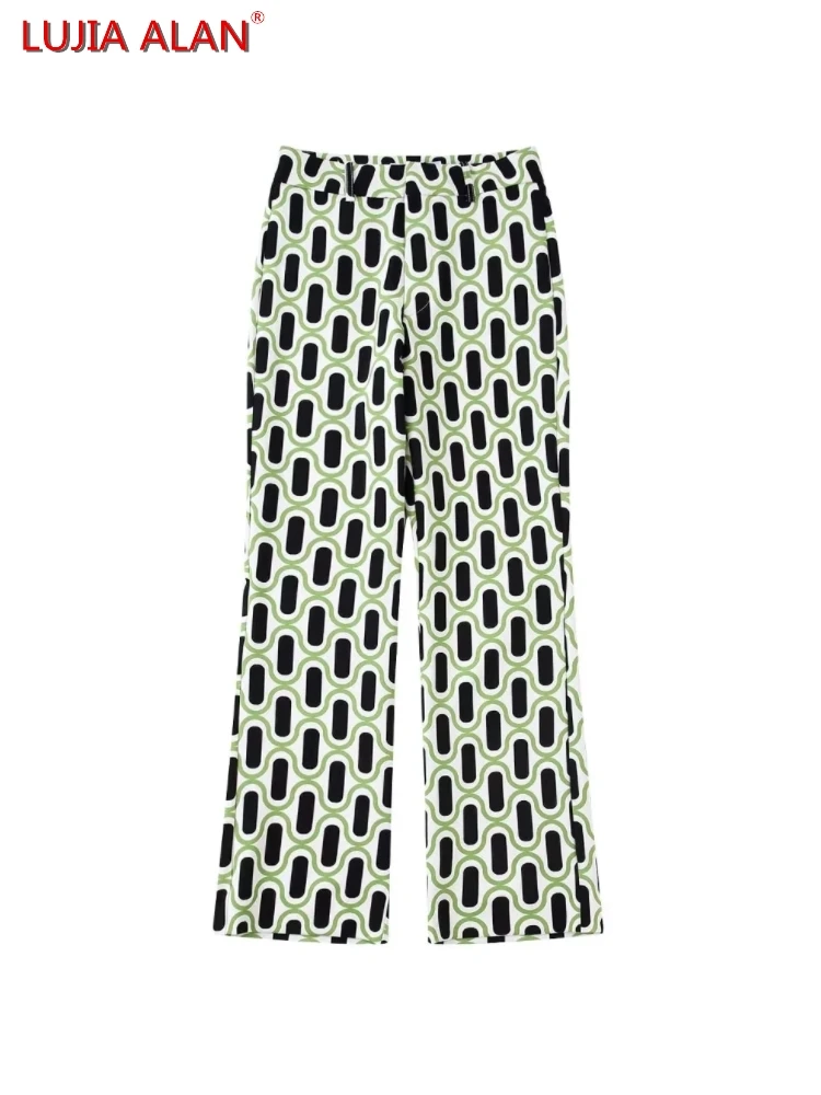 

Женские брюки до щиколотки с геометрическим принтом, распродажа, женские свободные брюки с высокой талией, Повседневная Уличная одежда, LUJIA ...