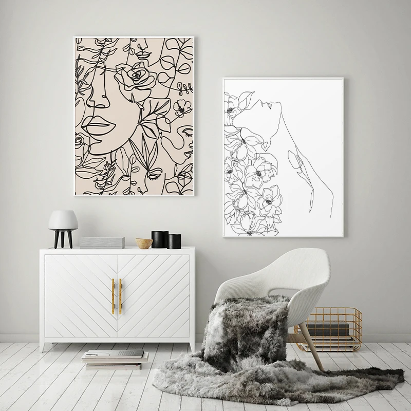 Абстрактная линия в стиле бохо художественный постер с изображением головы