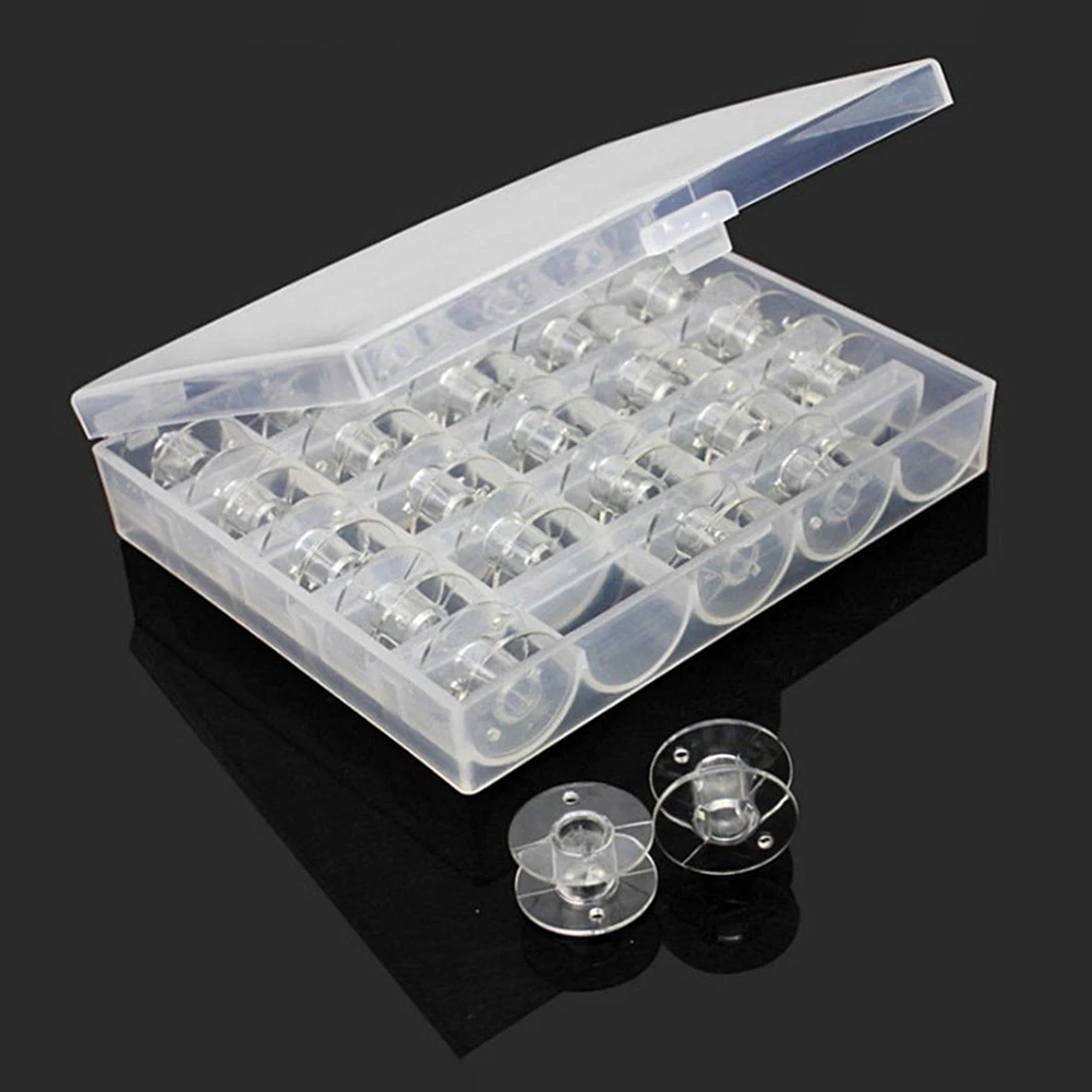 

25PC Clear Sewing Machine Bobbins Spools Empty Bobbins Spools Plastic Storage Box For Home Sewing Accessories Tools Direct Sales